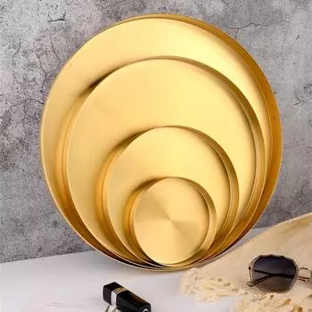 Декоративный поднос в скандинавском стиле, золотой, для украшения ювелирных изделий, круглое блюдо из нержавеющей стали, домашний органайзер, украшение