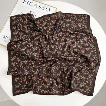 Декоративный простой шелковый шарф с текстурой, женский новый стиль, весна-осень-лето, модный универсальный платок для работы 70*70cm темно-коричневого