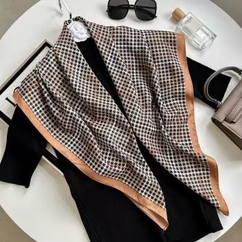 Декоративный простой шелковый шарф с текстурой, женский новый стиль, весна-осень-лето, модный универсальный платок для работы 90*90cm шоколадный