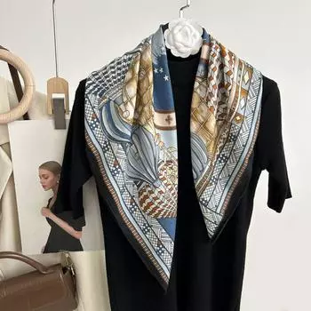 Декоративный простой шелковый шарф с текстурой, женский новый стиль, весна-осень-лето, модный универсальный платок для работы 70*70cm жёлтый