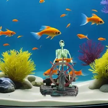 Декоративный скелет колесо действие смола скелет капитан статуя аквариум статуя орнамент аквариум captain