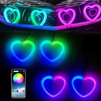 Декоративный светильник Love Heart с управлением через мобильное приложение RGB Multi-color Led Modified Car Headlights Love Aperture Car Decoration