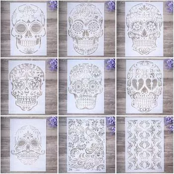 Декоративный трафарет с изображением черепа, размер А4, трафареты для рисования своими руками, скрабукинг, роспись по дереву, холсту, полу, стенам и плитке