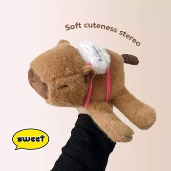 Дельфин Puff Ring плюшевая игрушка темно-коричневая плюшевая кукла имитация животного с плохими руками, рюкзаком, хвост может трястись 18cm коричневый