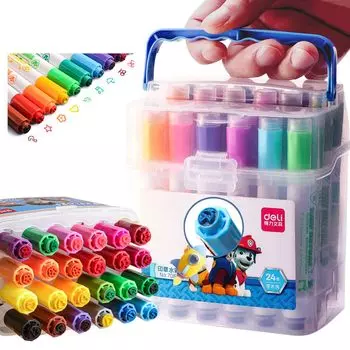 DELI 24 цвета, художественная толстая круглая ручка для мультяшных наклеек, гладкий цвет, быстросохнущий, не пачкающий руки, моющийся, набор из 24 цветных ручек