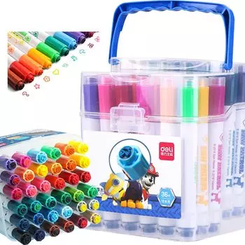 DELI 36 Art Толстый круглый стержень для мультяшной ручки-наклейки Гладкий цвет Быстросохнущий, не пачкая руки Моющийся цветной набор из 36 цветных ручек