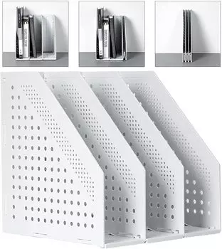 Deli A4 File Box Настольная полка Складная подставка для книг Настольная полка для организации и хранения в офисе с 3 вертикальными отделениями Офисное хранение