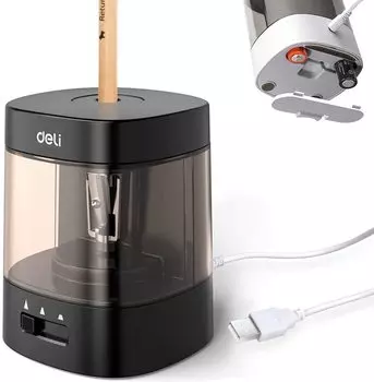 Deli Electric Pencil Popular Dry 2A Power Elementary School Colored Art Sharpener, 6-8mm Pencil, Battery/USB Supply, Drawing, Students, Pencils,