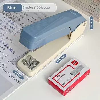 Deli Rotatable Stapler Student Mini Small Sized Stapler Office Multi-Functional Book Booking Bookbinding Machine Blue + staples (1000/box)