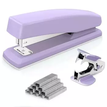 deli Stapler Desktop Stapler 25 Sheets Stapler 1000 Sheets with Staples and Staple Remover Purple