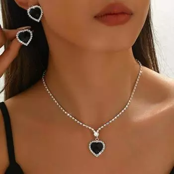 Delicate Collarbone Chain Versatile Love Pendant Necklace Stud Earrings Women S Jewelry