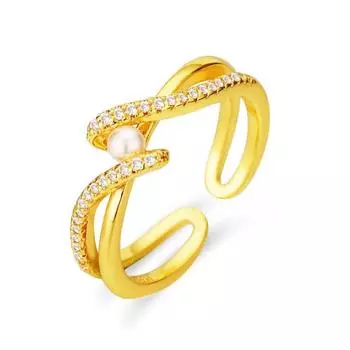 Delicate Diamond-Set Cross Ring, Female Niche Design, Index Finger Ring, Small Fragrant Style Open Ring, Light Luxury Fashion Ring. adjustable золотой