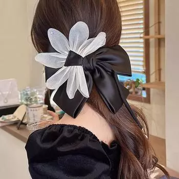 Delicate French Luxury Black Bow Large Hair Clip Female Back Of Head Temperament Clip Headwear чёрный