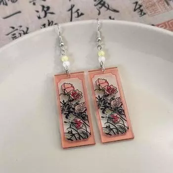 Delicate New Chinese Style Ear Hooks Fashion Acrylic Ear Ornament Ink Painting Earrings Women style 6