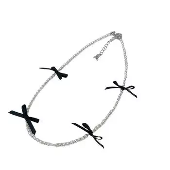 Delicate Pearl Bowknot Necklace Bohemian Neckchain Bow Beaded Choker Fashionable Clavicle Chain for Women Girls Neckwear A