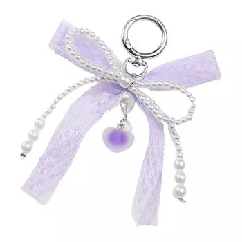 Delicate Ribbon and Beaded Bowknot Keyring Fashionable Bows Bag Pendant Unique Keychain Jewelry Gift For Everyday Use B