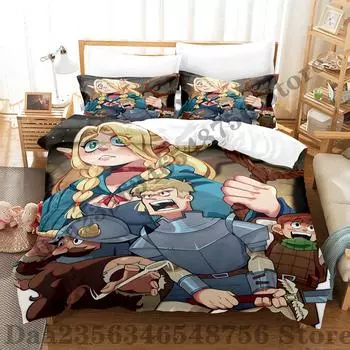 Delicious in Dungeon Bedding Set Single Twin Full Queen King Size Bed Set Adult Kid Bedroom Duvetcover Sets Anime Bed Sheet Set AU Single(140x210cm)
