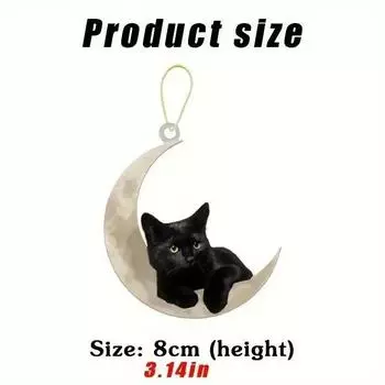Delightful Acrylic Moon Black Cat Car Charm Unique Keyring Decoration For Bags Cars And