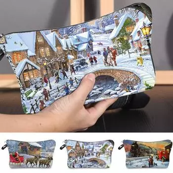 Деликатное качество изготовления, гладкая косметичка на молнии, полиэстеровая косметичка с принтом лося, большая вместительная косметическая сумка 1