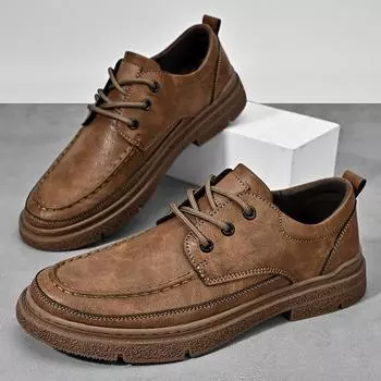 Деловая кожаная обувь, мужская деловая одежда, повседневные туфли-броги с низкой подошвой и мягкой подошвой на шнуровке и толстой подошвой, нескользящие 38 чёрный