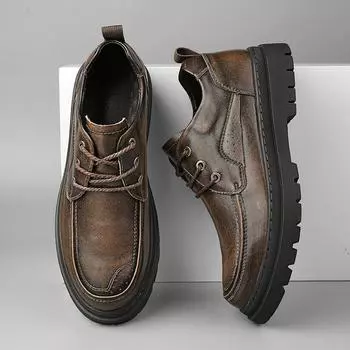 Деловая кожаная обувь, мужские модные универсальные повседневные туфли-броги с мягкой подошвой, нескользящей шнуровкой и толстой подошвой, увеличенной подошвой 38 чёрный