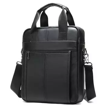 Деловая кожаная сумка для ноутбука, простая мужская сумка через плечо, усовершенствованный кожаный портфель из многослойной кожи чёрный