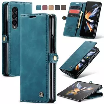 Деловая кожаная сумка для телефона с подставкой для Samsung Galaxy Z Fold 4 Fold4 5g, полный защитный чехол для Samsung Fold4 Zfold4 for Samsung Z Fold 4 чёрный