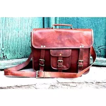 Деловая мужская сумка, портфель, сумка для ноутбука, сумка через плечо, кожаная сумка через плечо 17 x 13 x 5 in коричневый