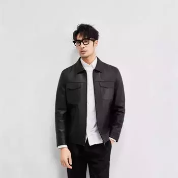 Деловая повседневная кожаная куртка мужская куртка высокого качества первый слой овчины лацкан мужская кожа кожа сезон L коричневый