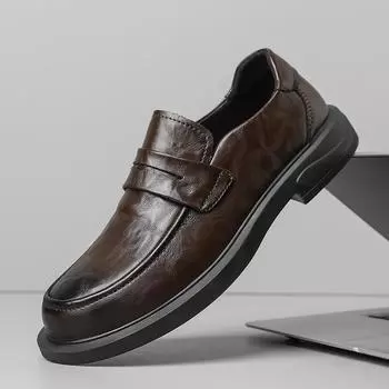 Деловая повседневная кожаная мужская обувь из натуральной кожи Оксфордские туфли для мужчин Туфли на плоской подошве 39 чёрный