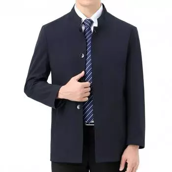 Деловая повседневная куртка среднего возраста, мужская, весна-осень, новая, папина, куртка больших размеров, средней длины, застегивающаяся на пуговицы, воротник-стойка 170