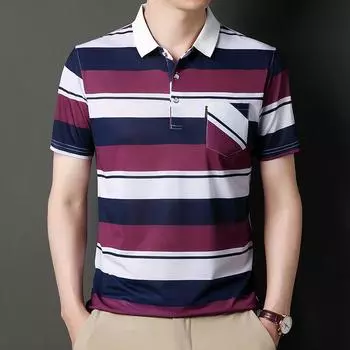 Деловая повседневная мужская летняя футболка с короткими рукавами, рубашка поло в полоску с лацканами, свободная и модная M