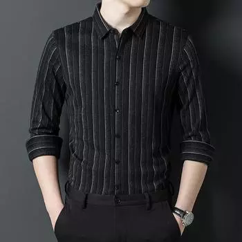 Деловая повседневная мужская рубашка, весенняя мягкая ткань, удобная дышащая рубашка в полоску с лацканами M
