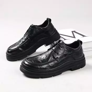 Деловая повседневная обувь, мужская осенняя обувь с круглым носком, кожаные туфли, мужская обувь в британском стиле, модная обувь высокого класса 91833-W 39 чёрный