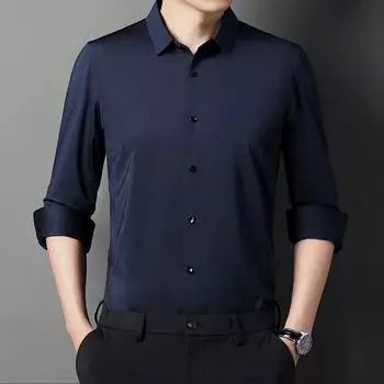 Деловая повседневная рубашка для пап среднего возраста, разноцветная рубашка с длинными рукавами, мужская бесшовная однотонная рубашка, новый стиль на осень M