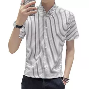 Деловая рубашка с белым воротником, повседневная мужская рубашка с короткими рукавами, приталенная рубашка, мужской топ, мужская рабочая одежда XXXXXL