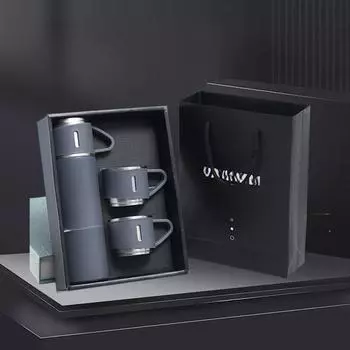 Деловая термос из нержавеющей стали. Подарочная прямая чашка с тремя крышками, портативная портативная. 500ml