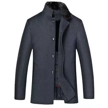 Деловое шерстяное пальто для мужчин среднего и пожилого возраста, подкладка из белого утиного пуха, утолщенный термоворотник, шерстяное пальто M серый