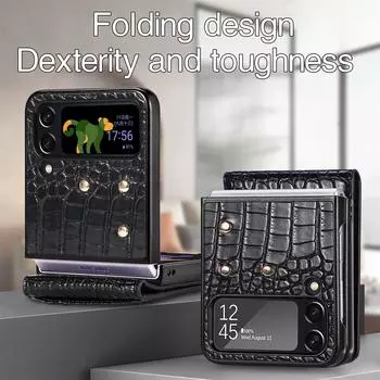 Деловой чехол из крокодиловой кожи с полной защитой для Samsung Galaxy Z Flip4 Flip 4 Zflip4 5g, чехол для мобильного телефона с карманом для карт for Samsung Z Flip 4 чёрный