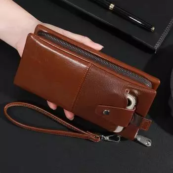 Деловой кошелек в стиле ретро, большая вместимость, мужская универсальная двойная складная сумка, элегантная и незаменимая для ежедневных деловых поездок (20cm Max Length 30cm)