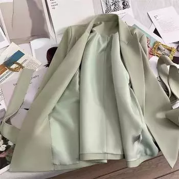 Деловой костюм с галстуком-бабочкой, пиджак для женщин, пиджаки, пальто, модные пиджаки с поясом, корейский свободный повседневный пиджак S чёрный