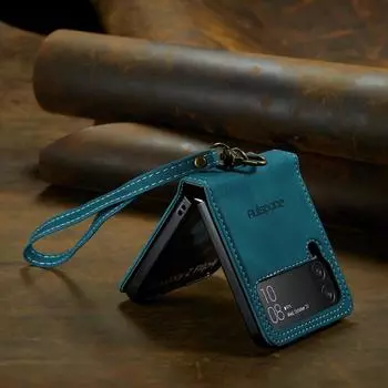 Деловой кожаный чехол для аксессуаров для телефонов Samsung Galaxy Z Flip4 Flip 4 5g Zflip4 с защитой от падения, сумка для мобильного телефона Funda for Samsung Z Flip 4 чёрный