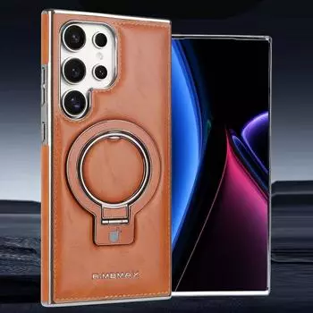 Деловой кожаный чехол для телефона MagSafe для Samsung Galaxy S24 Ultra S23 Plus, роскошный магнитный металлический держатель для защиты объектива, противоударный жесткий чехол Samsung S24 хаки