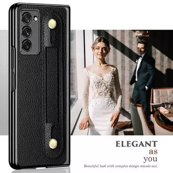 Деловой кожаный чехол из закаленного стекла для Samsung Galaxy Z Fold 4 Fold2 Fold3 Fold4 Fold 3 2 Zfold2, чехол-браслет для телефона for Samsung Z Fold 3 чёрный