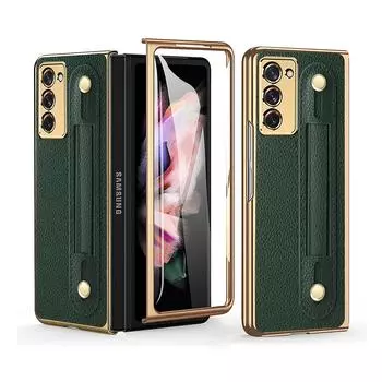 Деловой кожаный чехол против пота для Samsung Galaxy Z Fold 4 Fold3 Fold4 Fold2 Fold 3 2 Zfold4, пленка из закаленного стекла for Samsung Z Fold 2 чёрный