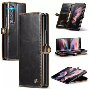 Деловой кожаный чехол с полной защитой для Samsung Galaxy Z Fold3 Fold 4 Fold4 Fold 3 5g Zfold4, чехол для мобильного телефона с карманом для карт for Samsung Z Fold 3 красно-коричневый