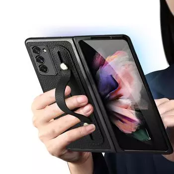 Деловой кожаный чехол с полным покрытием для Samsung Galaxy Z Fold 4 Fold4 Fold3 Fold2 Fold 3 2 Zfold4, чехлы из пленки из закаленного стекла for Samsung Z Fold 2 чёрный