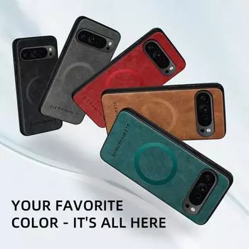 Деловой кожаный матовый тонкий магнитный чехол для телефона Google Pixel 9 Pro XL 8 Pro 8A 7A 7 однотонный ударопрочный чехол-бампер Magsafe Google Pixel 9 / 9 Pro чёрный