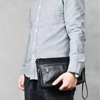 Деловой мужской клатч из натуральной кожи, черный, повседневный, кошельки большой емкости, высококачественный кошелек, мужская сумка для 7,9-дюймового Ipad чёрный