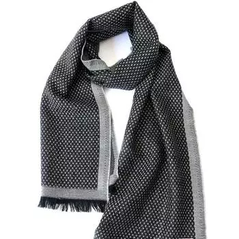 Деловой мужской шарф из чистой шерсти в горошек, теплый кашемировый шарф на осень и зиму 190 чёрный